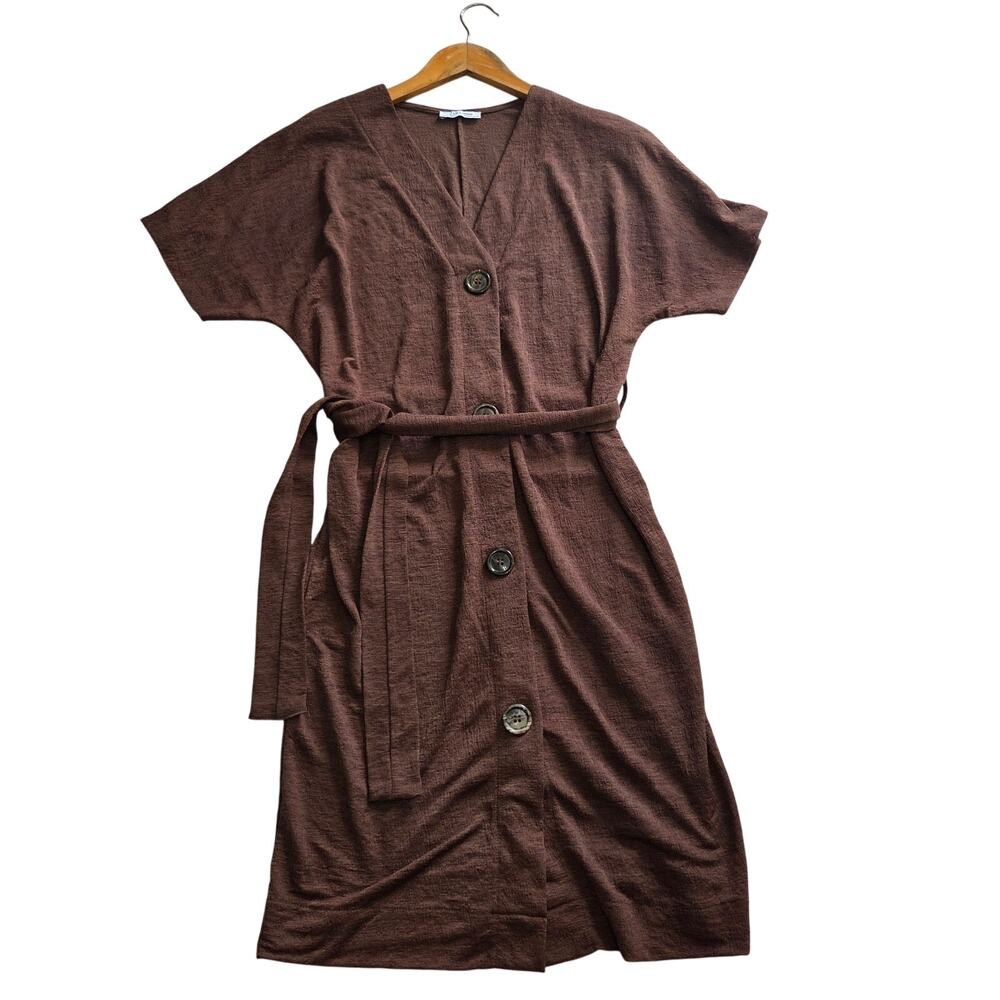 Zara Trafulac brown button down dress with belt woman's size S